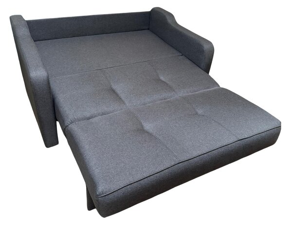 Canapea SAMY extensibila, 2 locuri, cu lada de depozitare, stofa gri, cadru metalic, 152x100x92 Gri, Stofa