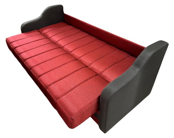 Canapea ALEX extensibila, 3 locuri, cu lada de depozitare, stofa catifelata maro cu rosu, 220x90x90 Maro + Rosu
