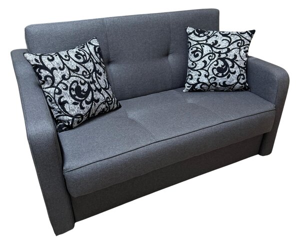 Canapea SAMY extensibila, 2 locuri, cu lada de depozitare, stofa gri, cadru metalic, 152x100x92 Gri, Stofa