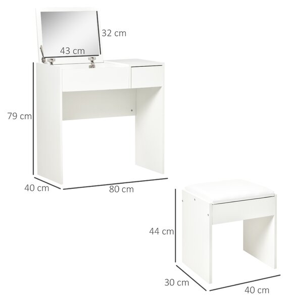 HOMCOM Set Mobilier pentru Toaletă cu Oglindă, Taburet și Sertar, Design Elegant, Masa Consola Alb | Aosom Romania