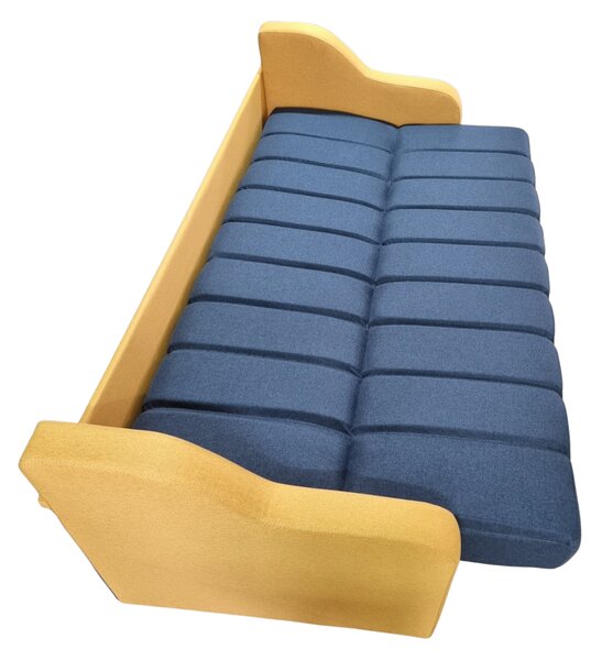 Canapea ALEX extensibila, 3 locuri, cu lada de depozitare, stofa albastru cu galben, 220x90x90 Albastru + Galben