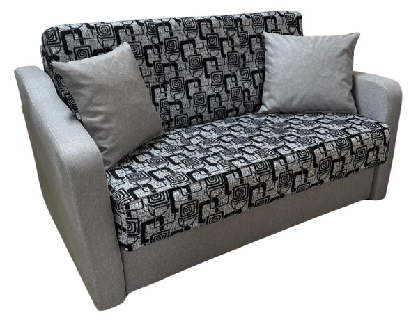 Canapea SAMY extensibila, 2 locuri, cu lada de depozitare, stofa gri cu negru, cadru metalic, 152x100x92 Gri + Negru, Stofa