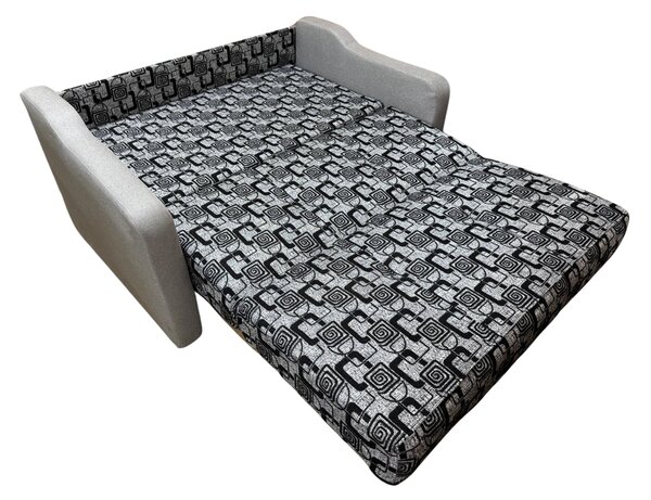 Canapea SAMY extensibila, 2 locuri, cu lada de depozitare, stofa gri cu negru, cadru metalic, 152x100x92 Gri + Negru, Stofa
