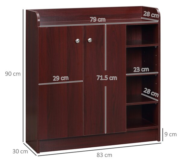 Dulap de pantofi din lemn pentru 12 perechi de pantofi cu 4 rafturi deschise, 83x30x90 cm, culoare cafea HOMCOM | Aosom Romania