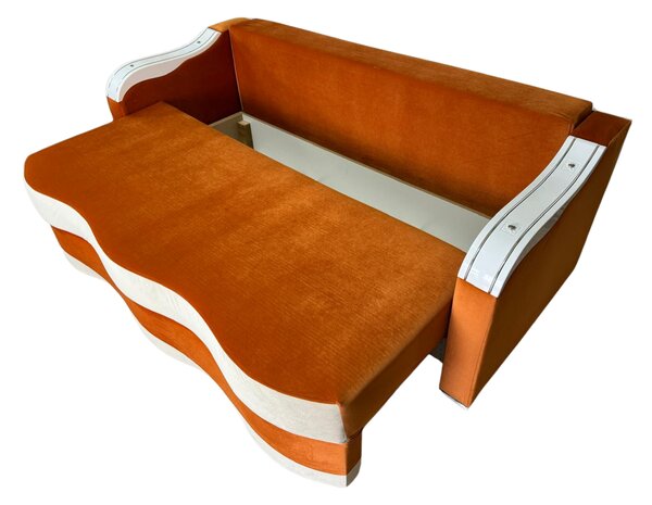 Canapea DIANA extensibila, 3 locuri, cu lada de depozitare, catifea crem cu portocaliu , 220x100x80 Portocaliu + Crem, Catifea