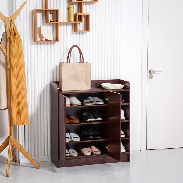 Dulap de pantofi din lemn pentru 12 perechi de pantofi cu 4 rafturi deschise, 83x30x90 cm, culoare cafea HOMCOM | Aosom Romania