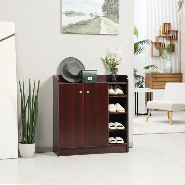 Dulap de pantofi din lemn pentru 12 perechi de pantofi cu 4 rafturi deschise, 83x30x90 cm, culoare cafea HOMCOM | Aosom Romania