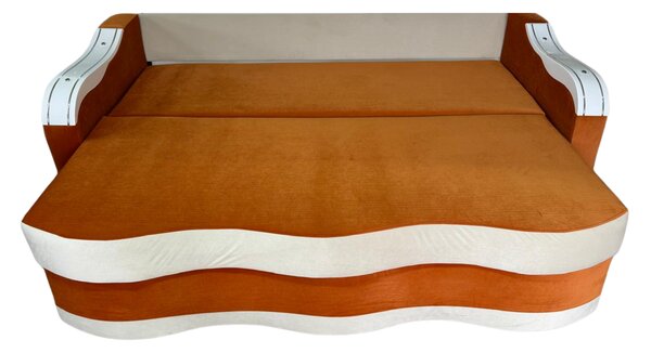 Canapea DIANA extensibila, 3 locuri, cu lada de depozitare, catifea crem cu portocaliu , 220x100x80 Portocaliu + Crem, Catifea