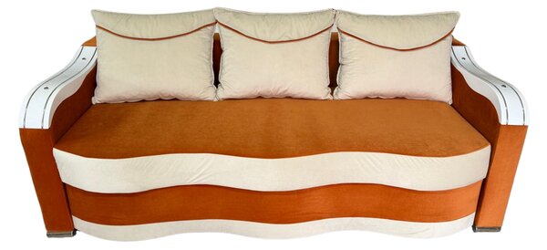 Canapea DIANA extensibila, 3 locuri, cu lada de depozitare, catifea crem cu portocaliu , 220x100x80 Portocaliu + Crem, Catifea