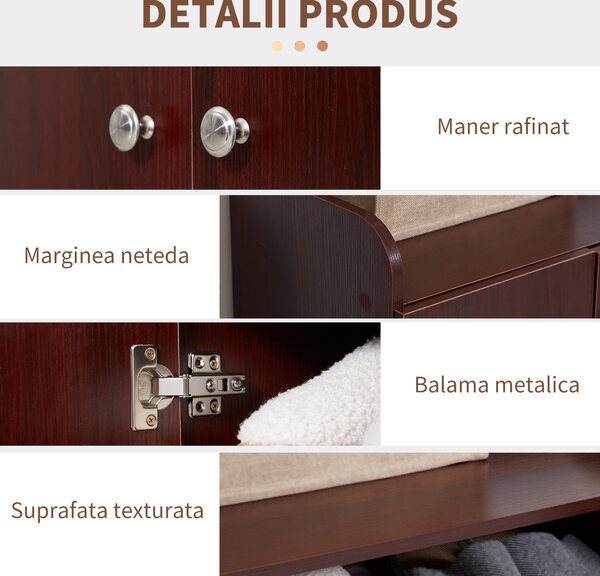 Dulap de pantofi din lemn pentru 12 perechi de pantofi cu 4 rafturi deschise, 83x30x90 cm, culoare cafea HOMCOM | Aosom Romania