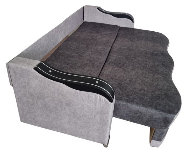 Canapea DIANA extensibila, 3 locuri, cu lada de depozitare, catifea gri inchis cu gri deschis , 220x100x80 Gri Inchis + Gri Deschis, Catifea