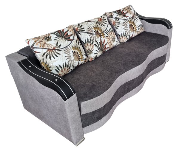 Canapea DIANA extensibila, 3 locuri, cu lada de depozitare, catifea gri inchis cu gri deschis , 220x100x80 Gri Inchis + Gri Deschis, Catifea