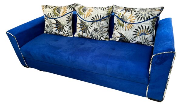 Canapea LILI extensibila, 3 locuri, cu lada de depozitare, culoare albastru regal , 220x95x80 Albastru Regal, Catifea