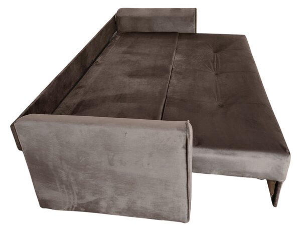 Canapea LILI extensibila, 3 locuri, cu lada de depozitare, catifea maro + crem , 220x95x80 Maro + Crem, Catifea
