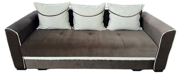 Canapea LILI extensibila, 3 locuri, cu lada de depozitare, catifea maro + crem , 220x95x80 Maro + Crem, Catifea