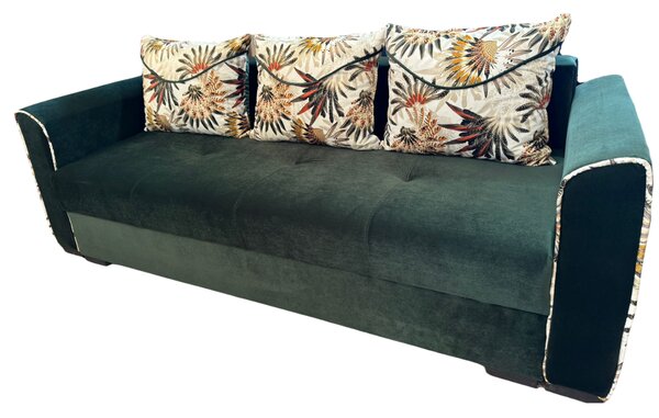 Canapea LILI extensibila, 3 locuri, cu lada de depozitare, culoare verde , 220x95x80 Verde padure, Catifea