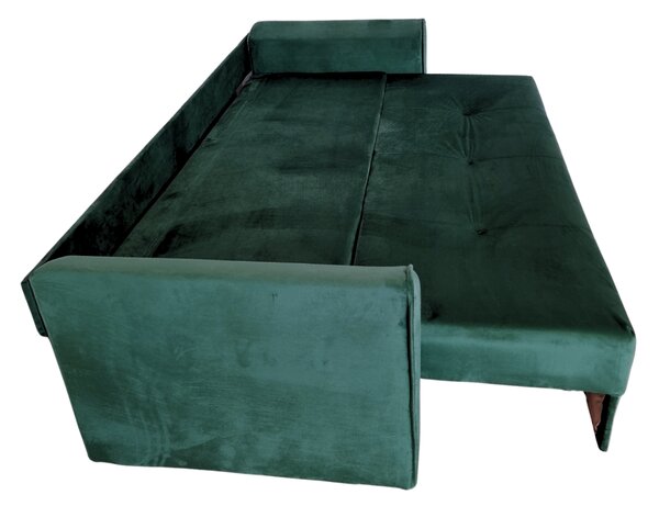 Canapea LILI extensibila, 3 locuri, cu lada de depozitare, culoare verde , 220x95x80 Verde padure, Catifea