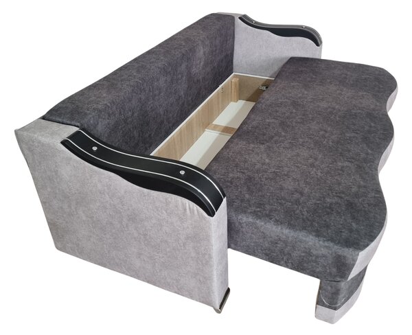 Canapea DIANA extensibila, 3 locuri, cu lada de depozitare, catifea gri inchis cu gri deschis , 220x100x80 Gri Inchis + Gri Deschis, Catifea