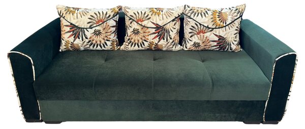 Canapea LILI extensibila, 3 locuri, cu lada de depozitare, culoare verde , 220x95x80 Verde padure, Catifea