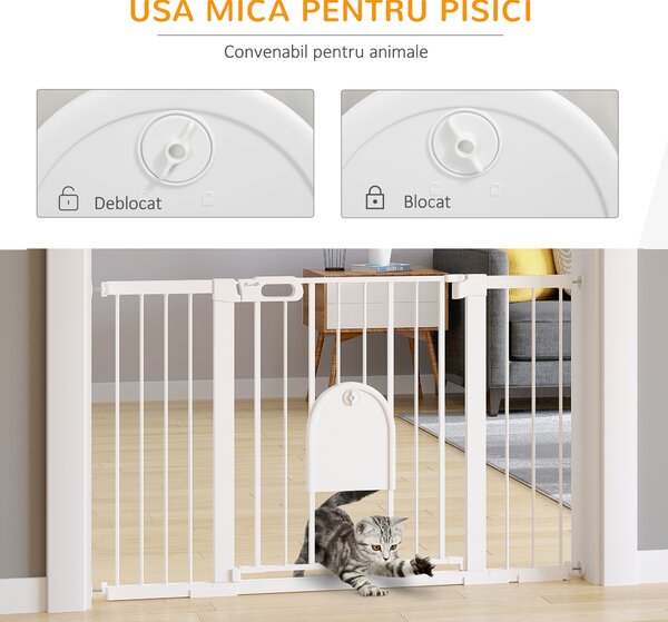 PawHut Poartă Extensibilă pentru Câini cu Ușă Autoînchidere Metal/ABS 75-131x76cm Siguranță Animale | Aosom Romania