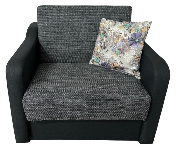 Fotoliu SAMY extensibil, cu lada de depozitare, stofa negru cu gri , cadru metalic, 103x100x92 Negru + Gri, Stofa