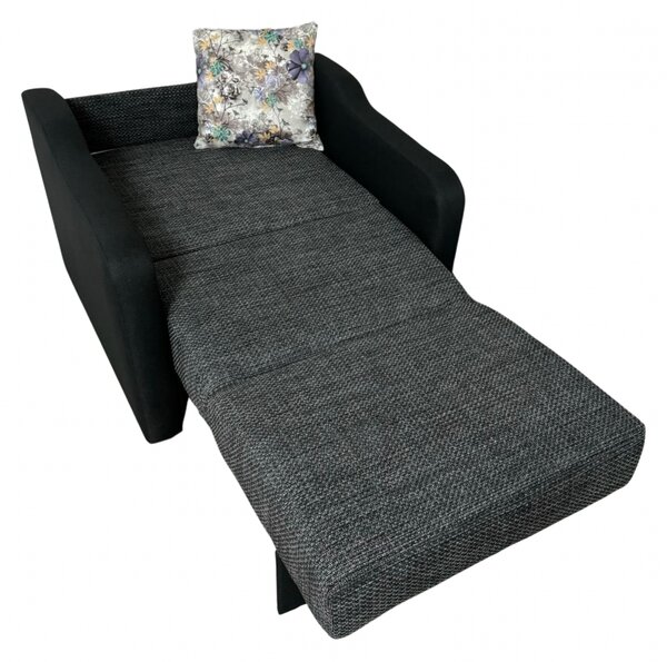 Fotoliu SAMY extensibil, cu lada de depozitare, stofa negru cu gri , cadru metalic, 103x100x92 Negru + Gri, Stofa