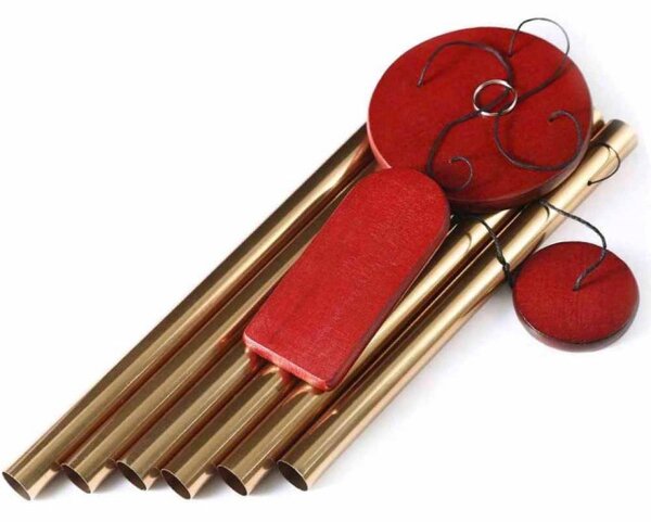 Clopotel de vant cu 6 tuburi sonore metalice aurii pentru casa sau gradina, model Feng-Shui