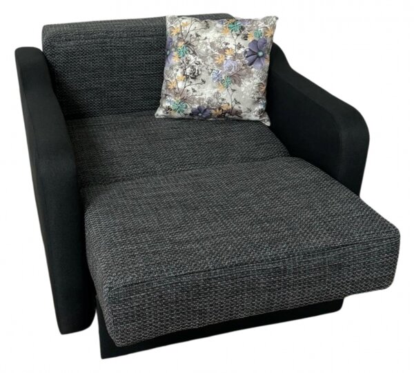 Fotoliu SAMY extensibil, cu lada de depozitare, stofa negru cu gri , cadru metalic, 103x100x92 Negru + Gri, Stofa
