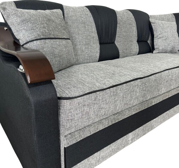 Coltar VALAHIA extensibil, lada de depozitare, stofa gri inchis cu gri deschis, 270x220x90 Gri + Negru