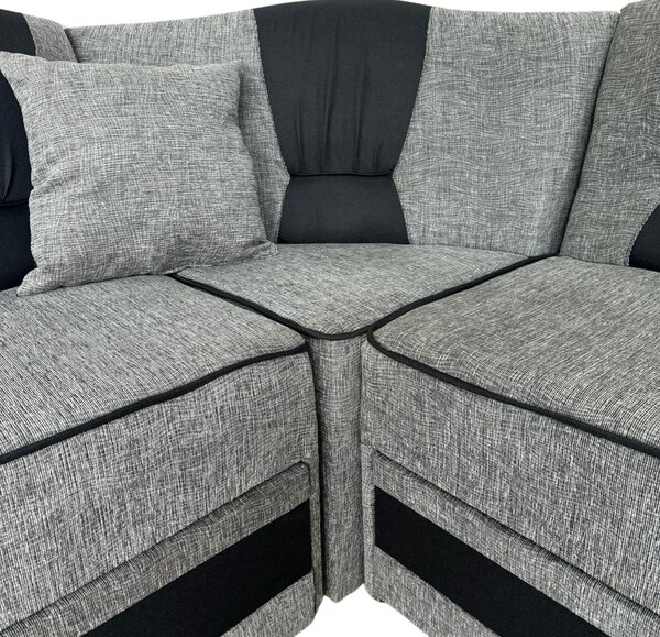 Coltar VALAHIA extensibil, lada de depozitare, stofa gri inchis cu gri deschis, 270x220x90 Gri + Negru