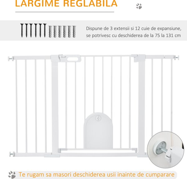 PawHut Poartă Extensibilă pentru Câini cu Ușă Autoînchidere Metal/ABS 75-131x76cm Siguranță Animale | Aosom Romania