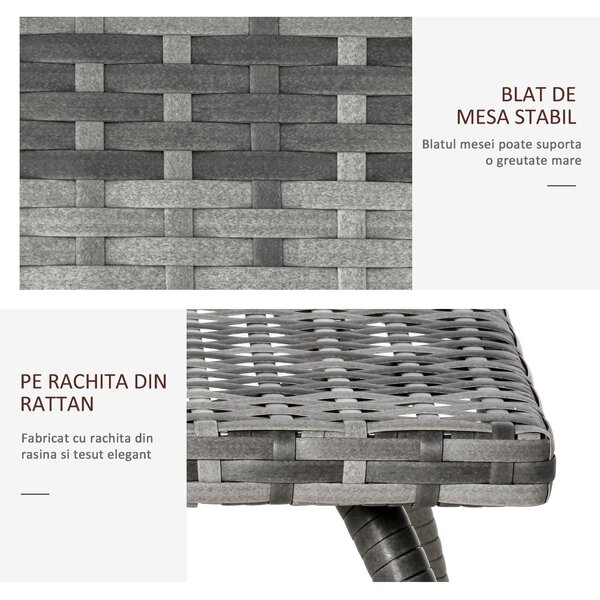 Masa Outsunny din Ratan sintetic pentru Exterior, Gradina, Terasa Impermeabilă Gri 45x45x44cm | Aosom Romania