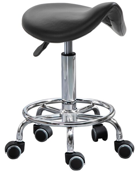 Scaun reglabil in inaltime, cu 5 roti si scaun ergonomic captusit cu spuma, 36,5x37,5x51-66 cm, negru HOMCOM | Aosom RO