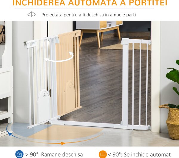 PawHut Poartă Extensibilă pentru Câini cu Ușă Autoînchidere Metal/ABS 75-131x76cm Siguranță Animale | Aosom Romania