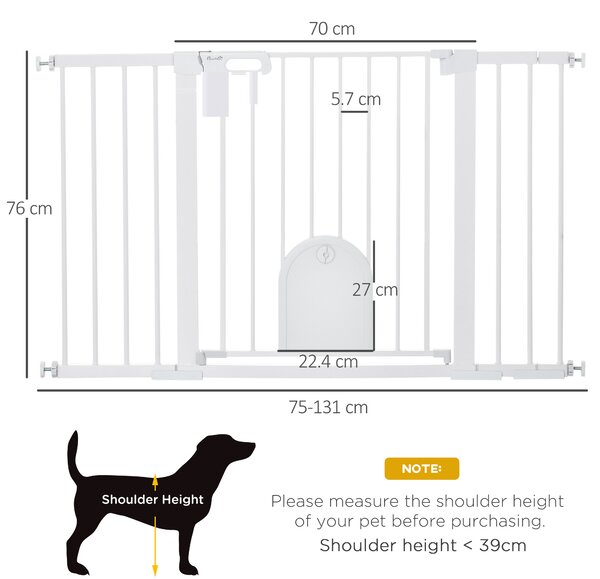 PawHut Poartă Extensibilă pentru Câini cu Ușă Autoînchidere Metal/ABS 75-131x76cm Siguranță Animale | Aosom Romania