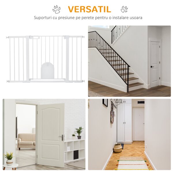 PawHut Poartă Extensibilă pentru Câini cu Ușă Autoînchidere Metal/ABS 75-131x76cm Siguranță Animale | Aosom Romania
