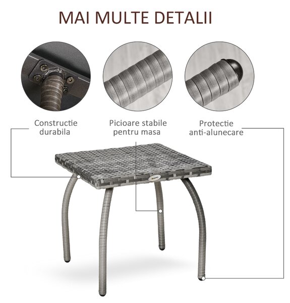 Masa Outsunny din Ratan sintetic pentru Exterior, Gradina, Terasa Impermeabilă Gri 45x45x44cm | Aosom Romania