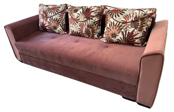 Canapea LILI extensibila, 3 locuri, cu lada de depozitare, catifea roz , 220x95x80 roz, Catifea