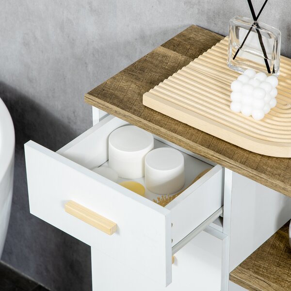 Kleankin Dulap de Baie Modern cu Spațiu de Depozitare, Usă, Sertar, Rafturi, Design Înălțat, 50x30x89 cm, Alb, din Lemn | Aosom Romania