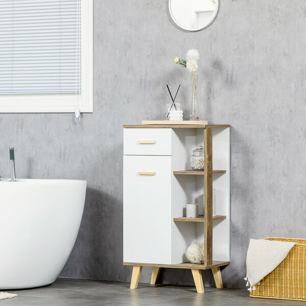 Kleankin Dulap de Baie Modern cu Spațiu de Depozitare, Usă, Sertar, Rafturi, Design Înălțat, 50x30x89 cm, Alb, din Lemn | Aosom Romania