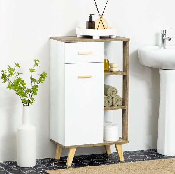 Kleankin Dulap de Baie Modern cu Spațiu de Depozitare, Usă, Sertar, Rafturi, Design Înălțat, 50x30x89 cm, Alb, din Lemn | Aosom Romania