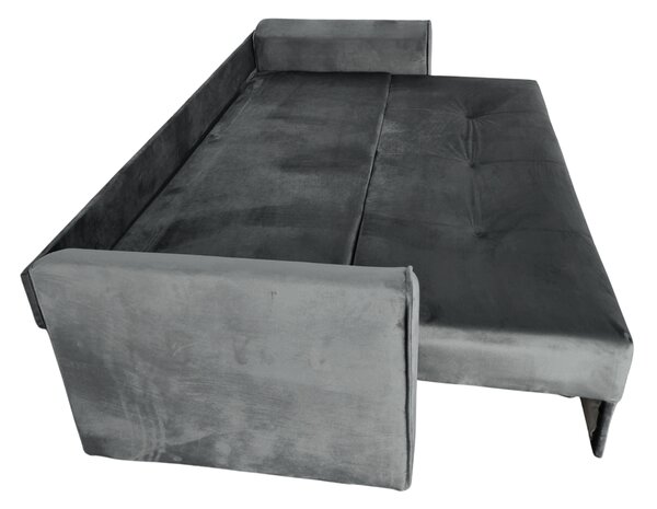 Canapea LILI extensibila, 3 locuri, cu lada de depozitare, catifea gri , 220x95x80 Gri, Catifea