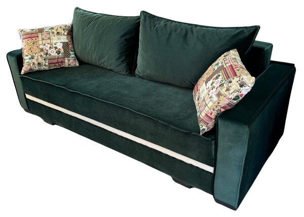 Canapea LARISA extensibila, 3 locuri, cu lada de depozitare, culoare verde padure , 220x95x85 Verde padure, Catifea