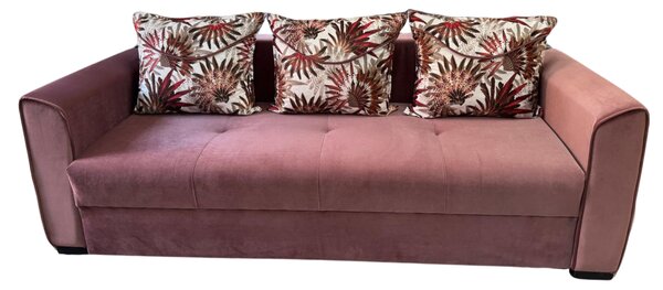 Canapea LILI extensibila, 3 locuri, cu lada de depozitare, catifea roz , 220x95x80 roz, Catifea