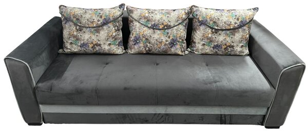 Canapea LILI extensibila, 3 locuri, cu lada de depozitare, catifea gri , 220x95x80 Gri, Catifea