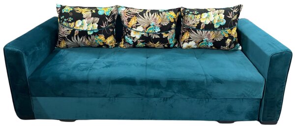 Canapea LILI extensibila, 3 locuri, cu lada de depozitare, catifea turcoaz , 220x95x80 Turcoaz, Catifea