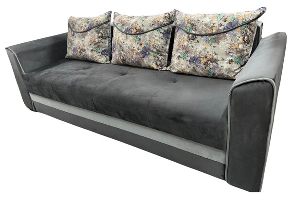 Canapea LILI extensibila, 3 locuri, cu lada de depozitare, catifea gri , 220x95x80 Gri, Catifea