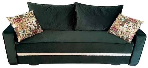 Canapea LARISA extensibila, 3 locuri, cu lada de depozitare, culoare verde padure , 220x95x85 Verde padure, Catifea