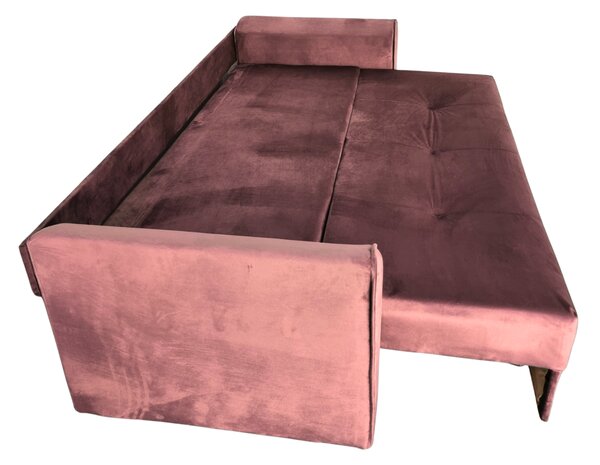 Canapea LILI extensibila, 3 locuri, cu lada de depozitare, catifea roz , 220x95x80 roz, Catifea
