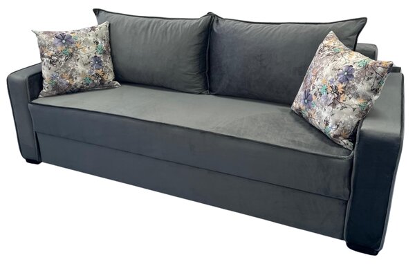 Canapea LARISA extensibila, 3 locuri, cu lada de depozitare, catifea gri , 220x95x85 Gri, Catifea